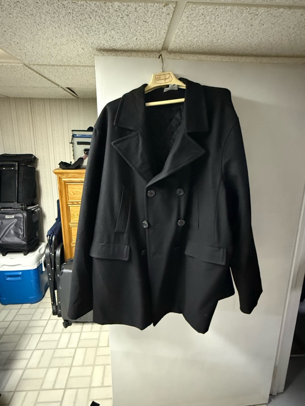 Men's Black Pea Coat - Classic Double-Breasted Style